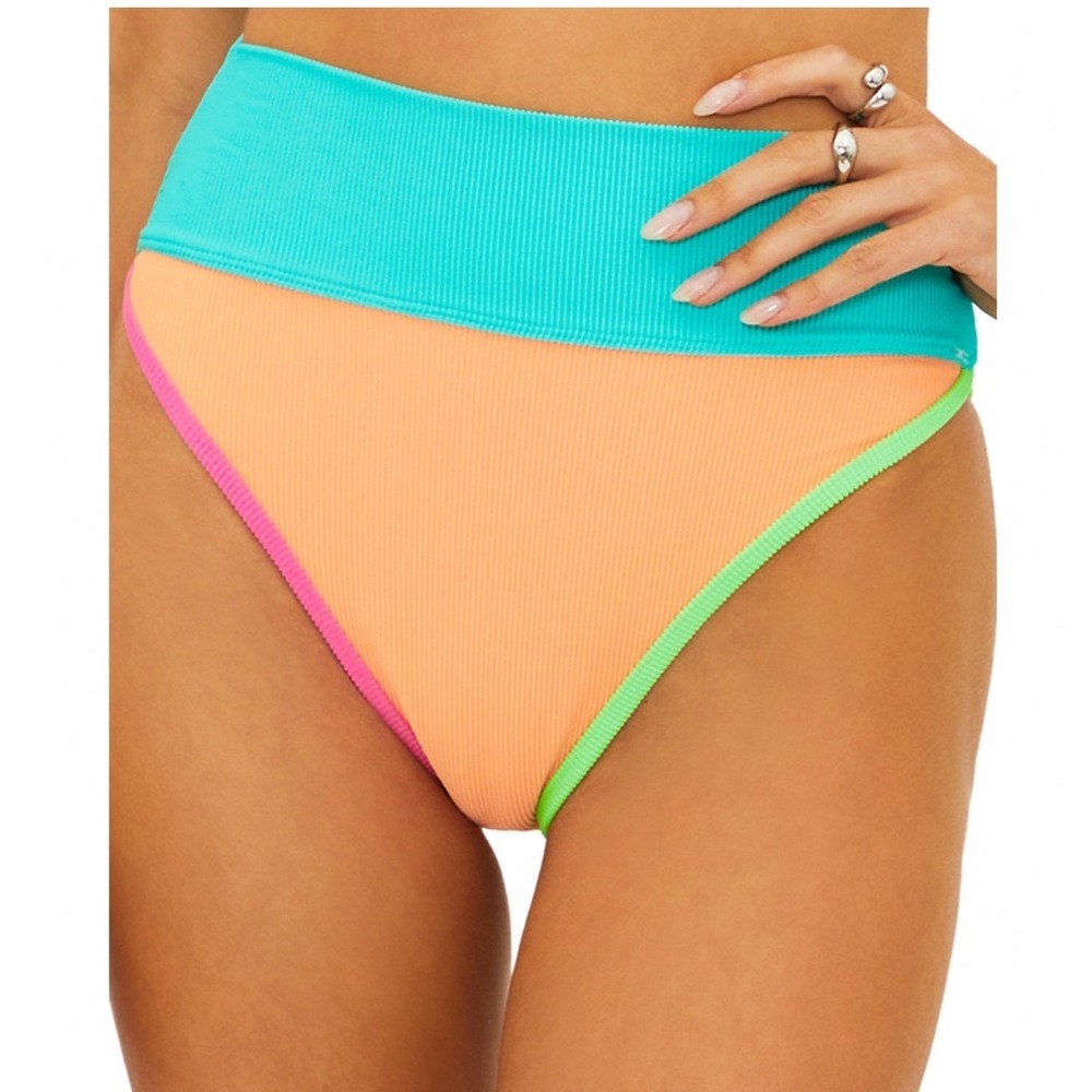 Beach Riot Emmy Color Blocked High Waisted Bikini Bottom Aqua Haze XL NEW
